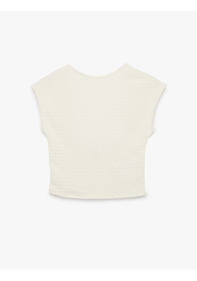 Koton Bürümcük Kumaş Dokulu Slim Fit Kolsuz Sırt Detaylı Crop Tişört Ekru 6sak50421ek