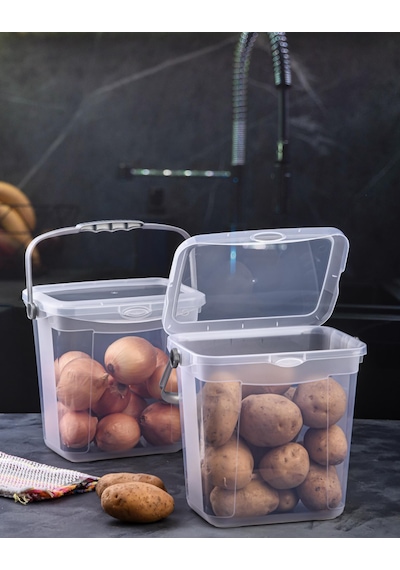 Mega Boy 2'li Kare Un Bakliyat Kabı 6 Litre - Kulplu Deterjanlık Saklama Kutusu Şeffaf Şeffaf