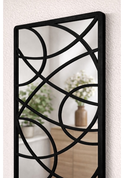 Ayna Pleksi Duvar Dekoru Siyah Keçe Detaylı Modern Minimal Aynalı Tablo Gümüş Gümüş