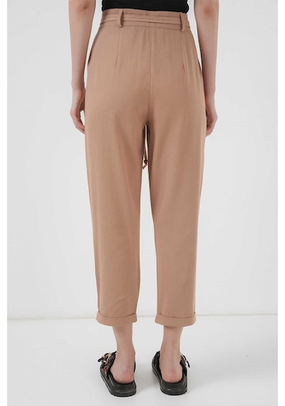 Bigdart Gabria Kemerli Duble Paça Keten Pantolon Camel