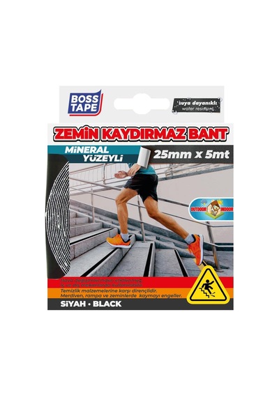 Boss Kaymaz Yüzey Merdiven Kaydirmaz Bant, 25 Mm X 5 M, Siyah