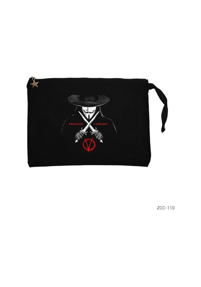 Zepplin Giyim V For Vendetta Freedom Siyah Clutch Astarlı Cüzdan / El Çantası