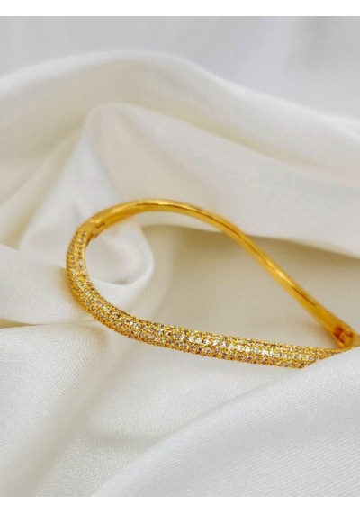 Eva Takı 316 L S Şeklinde Zirkon Taşlı Çelik Altın Kaplama Gold Kelepçe Altın