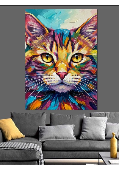 Ahşap Tablo Göz Kamaştırıcı Soyut Kedi Yüzü