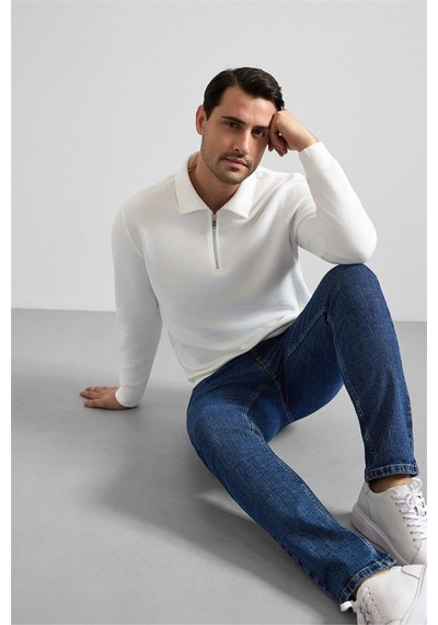 Süvari Beyaz Regular Düz Yarım Balıkçı Yaka Sweatshirt Sw2013700003-bey Beyaz