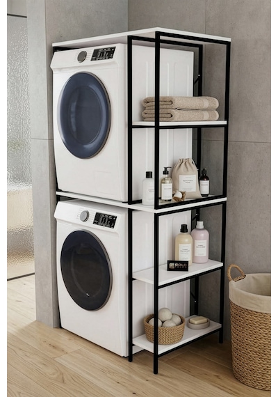 Reyo Falez Çamaşır Makinesi Üstü Dolap Yan Raflı Metal Banyo Düzenleyici Çok Katlı Organizer - 264 Beyaz