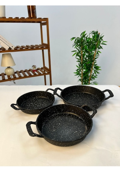 Favora Rachel 3 Lü Döküm Set Granit Yumurta Sahanı Siyah
