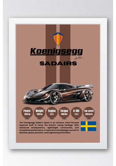 Koenigsegg Sadair's Spear Tablo - Teknik Özellikli Hiper Araba Poster - Çerçeveli Duvar Dekoru Beyaz