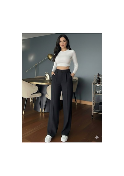 Unika Boutique Kadın Kahverengi Yüksek Bel Palazzo Pantolon Pileli Düğme Detaylı Bol Kesim Likralı Kumaş Pantolon siyah Unika Boutique Kadın Kahverengi Yüksek Bel Palazzo Pantolon Pileli Düğme Detaylı Bol Kesim Likralı Kumaş Pantolon siyah