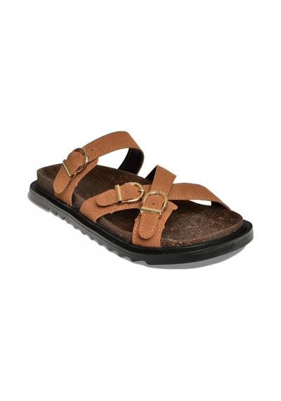 Fox Shoes Y250502502 Taba Süet Tokalı Kadın Terlik Taba