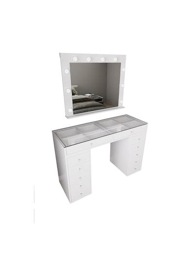 Df02115b Hollywood Işıklı Makyaj Masası 20 Cm Çekmeceli, Bölmeli, Aynalı Beyaz