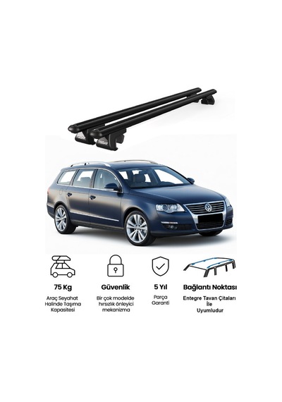 Volkswagen Passat B6 Sw 2005-2010 Uyumlu Siyah Ara Atkı Port Bagaj Tavan Barı