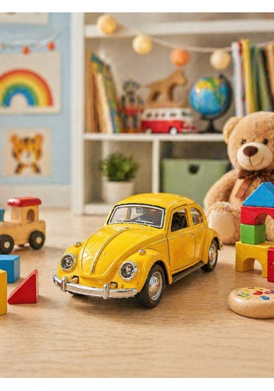 12 Cm Metal Klasik Vosvos Araba Sarı Çek Bırak Oyuncak Araba Açılır Kapılı Die Cast Model Araba