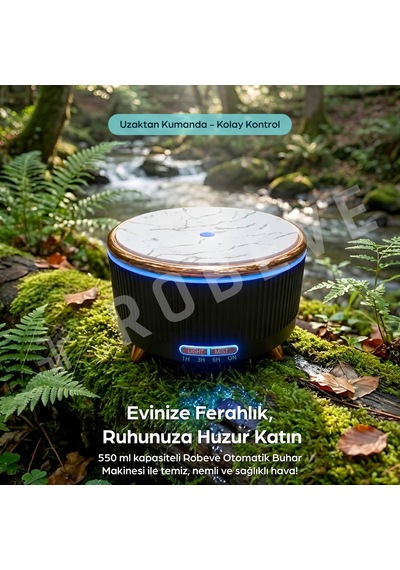 Robeve 500 Ml Uzaktan Kumandalı Aroma Difüzörü Hava Nemlendirici Buhar Makinesi 7 Renk Led Işıklı, 3 Sis Modlu Hava Nemlendirici Sessiz Çalışan, Zaman Ayarlı & Otomatik Kapanmalı Difüzör