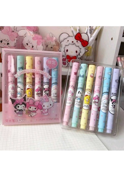 6 Adet Sanrio Neon Fosforlu Kalem Seti Çok Renkli