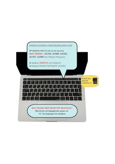 Arapça Klavye Koruyucu Macbook Pro 13 15 Touch Bar Uyumlu A1706 A1989 A2159 A1707 A1990 Uk Iso Ters L Enter Arapça Baskılı Silikon Keyboard Cover Siyah