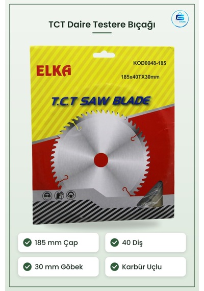 Daire Testere Bıçağı Tct Karbür Uçlu 185 Mm Diş 30 Göbek Ahşap Su