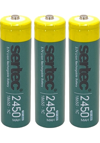 Sertec 18650 1c Şarjlı Pil 2450mah Çıkıntılı Başlıklı Fener Pili 3.7v Li-ion 3lü