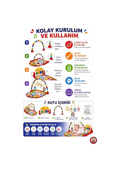 Oyuncak Piyanolu Sesli Işıklı Müzikli Çıngıraklı Bebek Oyun Halısı / Aynalı Aktivite Halısı / 0-6 Ay Ve 6+