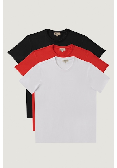 Ac&Co / Altınyıldız Classics Slim Fit Bisiklet Yaka 3'Lü Tişört Paketi - 547236363 Beyaz - Kırmızı - Siyah
