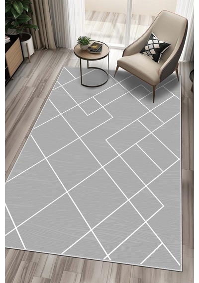 West Home Dijital Baskı Yıkanabilir Kaymaz Taban Gri Salon Halısı Mutfak Halısı Yolluk Wh 533 Grey