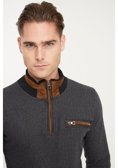1039 Dewberry Erkek Sweatshırt-desenli Antrasit Desenli Antrasit