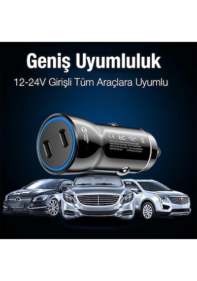Ally Te-p61 2 Type-c Çıkışlı Araç İçi Çakmaklık Hızlı Şarj Başlı