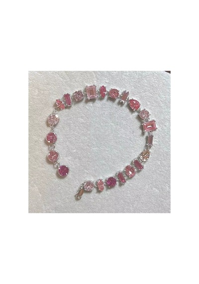 Purelyn - Pembe Taşlı Gümüş Zincirli Parıltılı Kübik Zirkon Şık Tasarım Hediye Bileklik