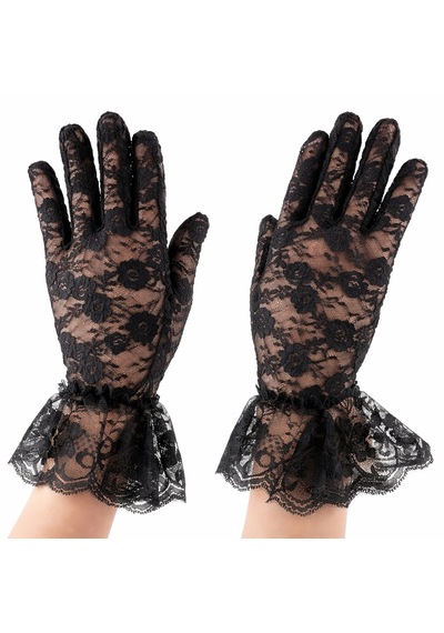 Siyah - 572 - Güpürlü Dantel Eldiven Kısa Vintage Zarif - Csmo-tex - Kadın Eldiveni