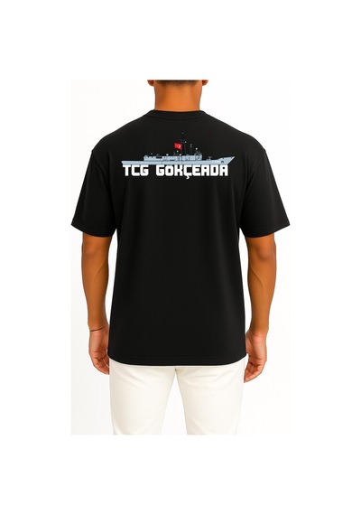 Bahriyeli Collection Oversize Tcg Gökçeada F-494 Cep Ve Sırt Tasarımlı Unisex T-shirt SIYAH