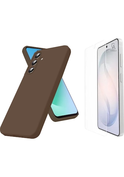 Samsung Galaxy S26 Plus İle Uyumlu Kılıf Esnek Premium Telefon Kılıfı Ve Temperli Cam Ekran Koruyucu Kahverengi