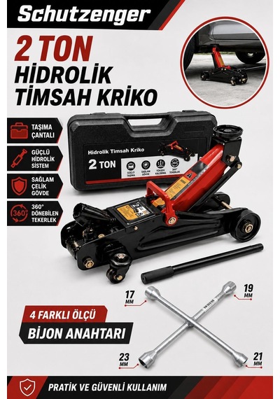 2 Ton Timsah Kriko Ve Bijon Sökme Anahtarı Araç Kaldırma Krikosu Çelik Teker Taşıma Çantalı