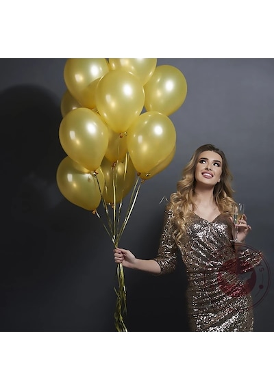 Vıp 100 Pcs Shıny Metallıc Gold Balloon Vıp Kalite Parlak Metalik Gold Balon Helyum Gazı Uyumlu