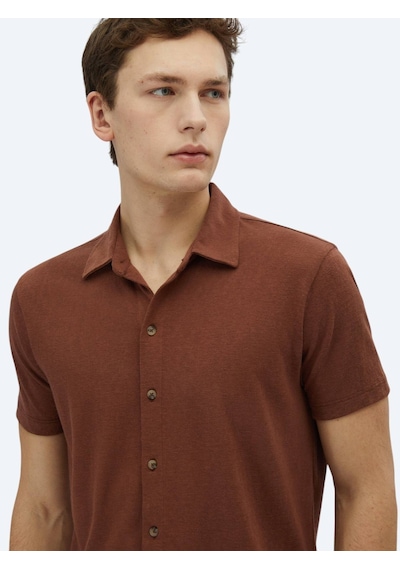 Kip Kahverengi Düz Regular Fit Casual Pamuk Karışımlı Gömlek Kahverengi