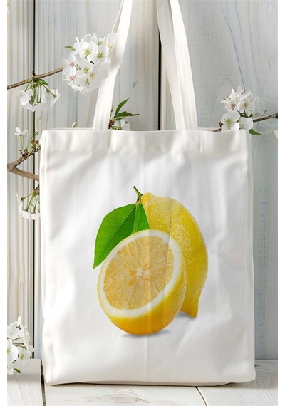 Art Hediye Limon Baskılı Bez Çanta Kişiye Özel Model 2 Çok Renkli