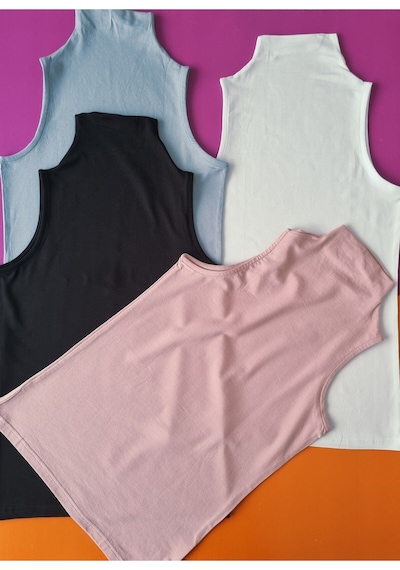 Demirsa Boutique Balıkçı Yaka, Sıfır Kol Modal Kumaş Pudra, Mavi, Siyah Ve Beyaz Renk 4'lü Kadın Atlet Çok Renkli Demirsa Boutique Balıkçı Yaka, Sıfır Kol Modal Kumaş Pudra, Mavi, Siyah Ve Beyaz Renk 4'lü Kadın Atlet Çok Renkli