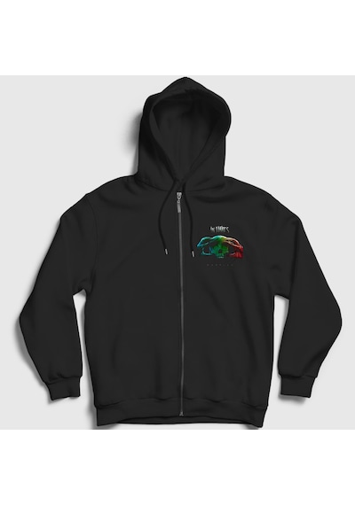 Presmono Unisex Battles In Flames Fermuarlı Kapüşonlu Sweatshirt Siyah
