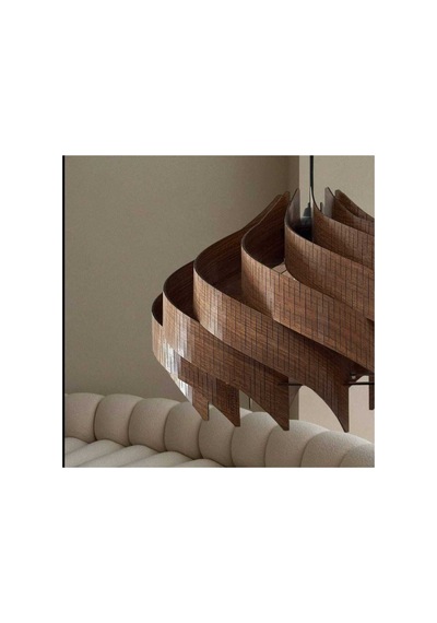 40 Cm Spiral Ahşap Avize - Modern Bohem Sarkıt - Mutfak Salon Yatak Odası Tekli Aydınlatma Ceviz