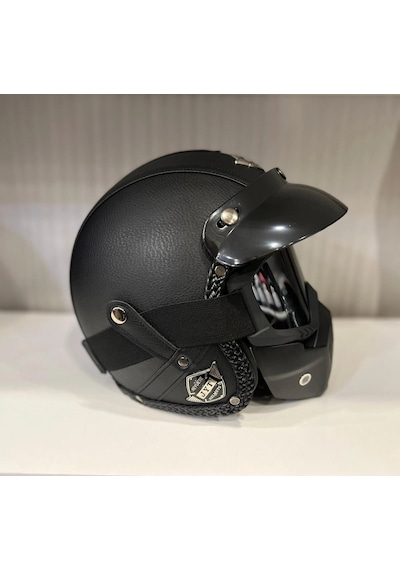 Kask Tex 701 Jyt Siyah Deri + Kask Maskeli