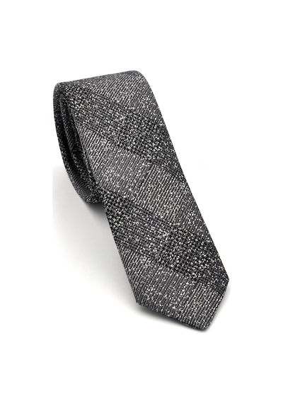 Gaffy Füme Gri Verev Desenli Dokuma Kumaş Mendilli Slim Fit Kravat // SDK-240106 Füme