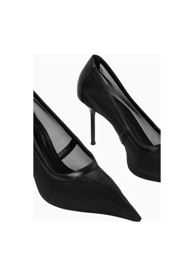 Schutz Sheer 100 Siyah File Ve Deri, Sivri Burun Lüks Stiletto Topuklu Ayakkabı