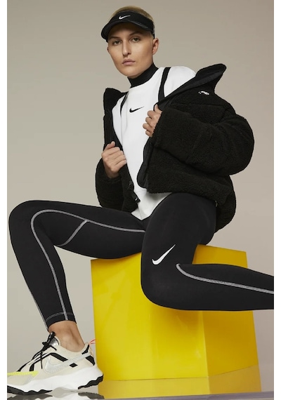 Nike Swoosh Women's Graphic High-rise 7/8 Leggings Pamuklu Yüksek Belli Tayt Siyah