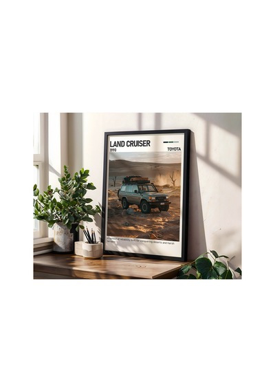Toyota Land Cruiser Ahşap Çerçeveli Poster Tablo Dayanıklı Off-road Siyah