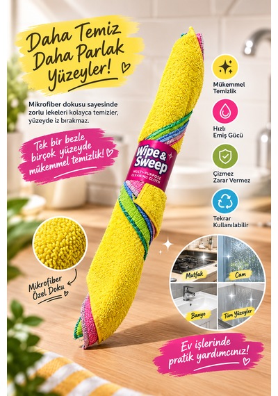4'lü Mikrofiber Temizlik Bezi 40x40 Çok Renkli