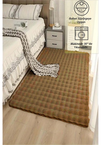 Raschel Carpet Vizon Yumuşak Bubble Kaymaz Özel Taban Peluş Halı Yolluk Vizon
