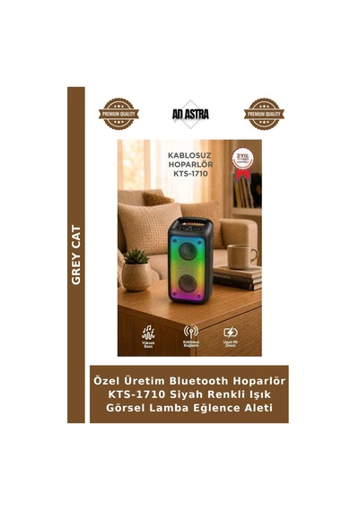 Özel Üretim Bluetooth Hoparlör Kts-1710 Siyah Renkli Işık Görsel Lamba Eğlence Aleti