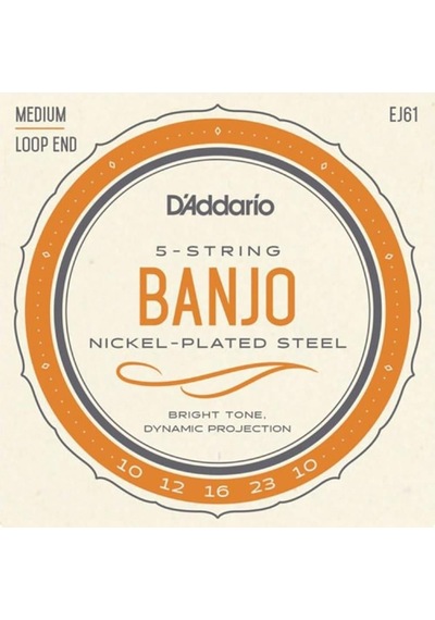 D'addario Ej61 5 Telli Banjo Tel Seti - 10-23 Medium Profesyonel Nikel Sargı, Parlak Tını Karakteri Ve Standart 5 Telli Banjo Konfigürasyonu
