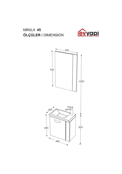 Biani Minila 45 cm Banyo Dolabı,Seramik Lavabolu, Aynalı,Lavabo Dahil,Mdf,Mat Gri Biani Minila 45 cm Banyo Dolabı,Seramik Lavabolu, Aynalı,Lavabo Dahil,Mdf,Mat Gri