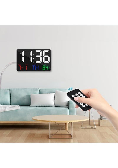 Dijital Duvar Saati Renkli Hd Led Ekran 25x16 Cm Tarih Gün Sıcaklık Alarm Usb Dekoratif