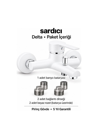 Sardıcı Delta Beyaz Pirinç Banyo Bataryası Dirsek Rozet Dahil